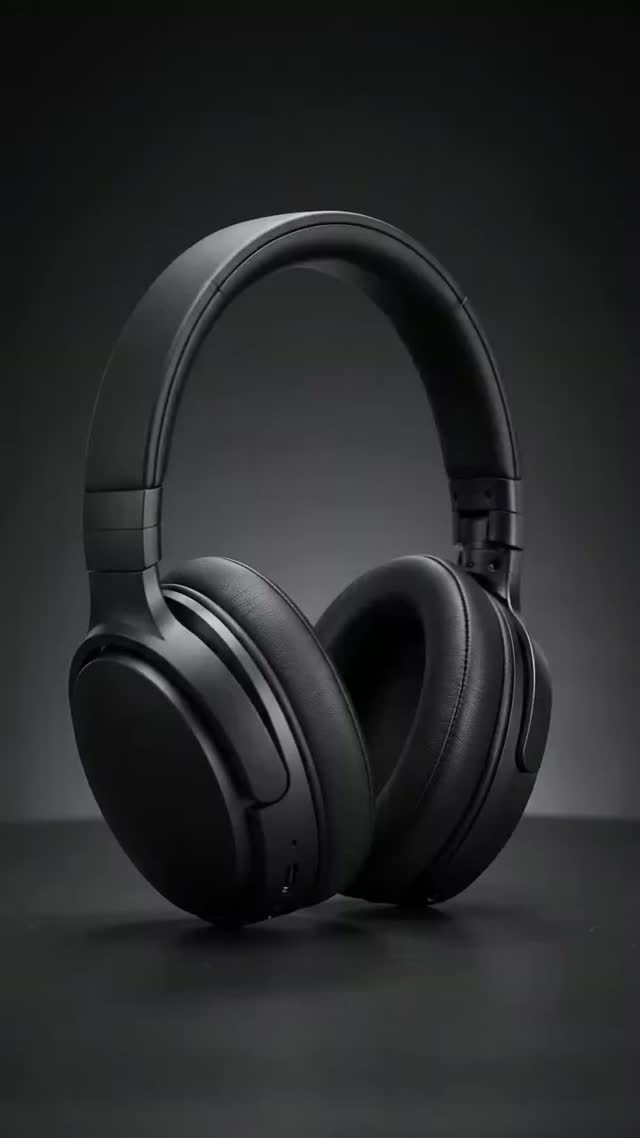 Generated three-quarter view of black headphones