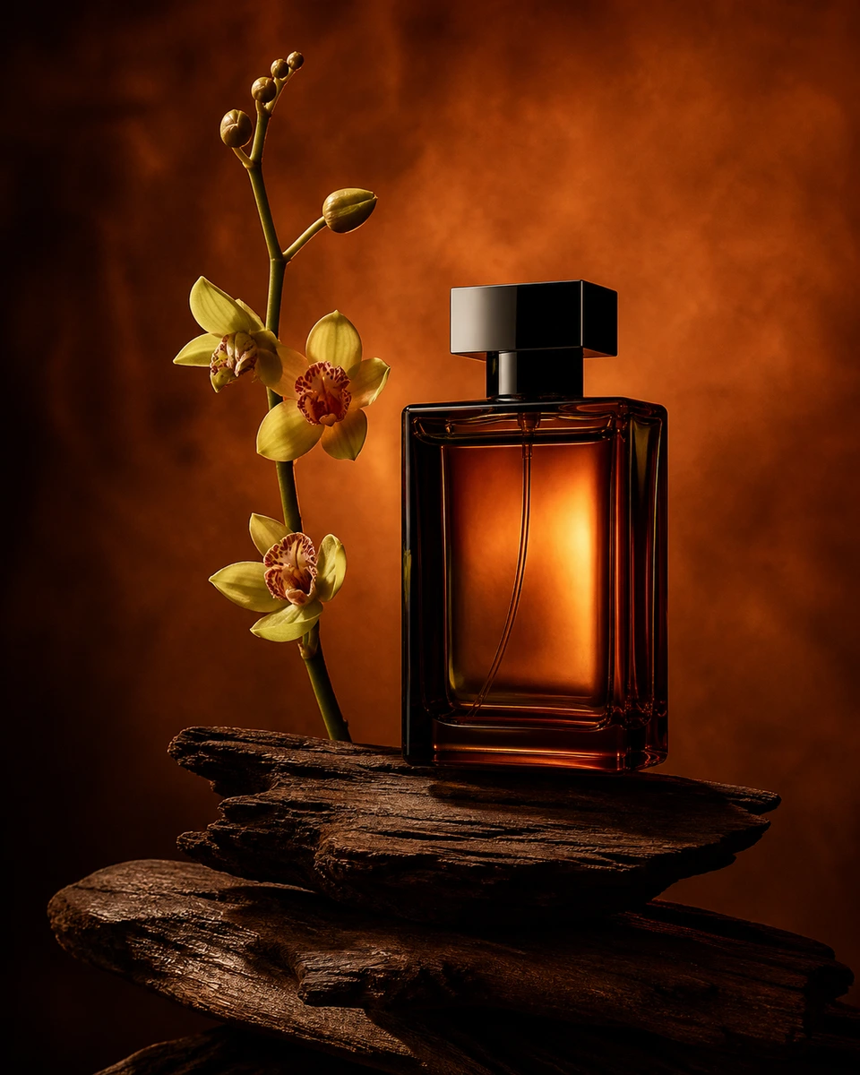 Luxury fragrance product photography reference