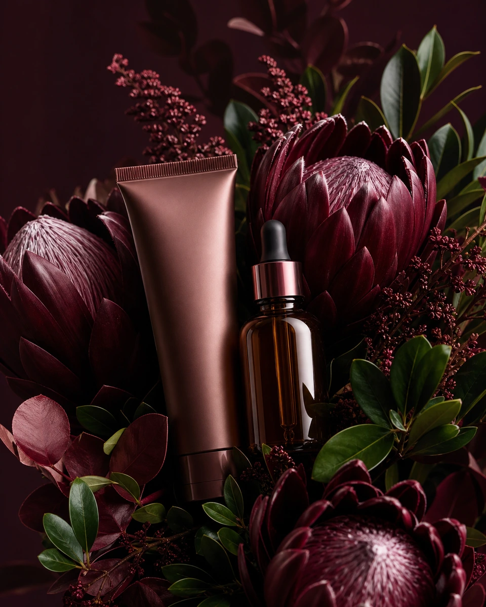 Crimson botanicals product photography reference