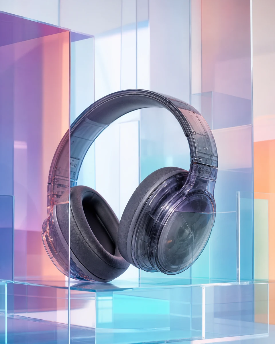 Prismatic audio product photography reference