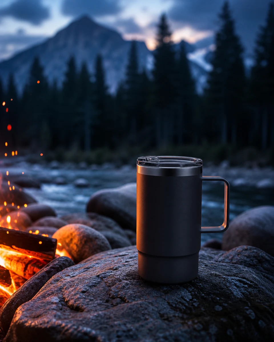 Campfire blue hour product photography reference